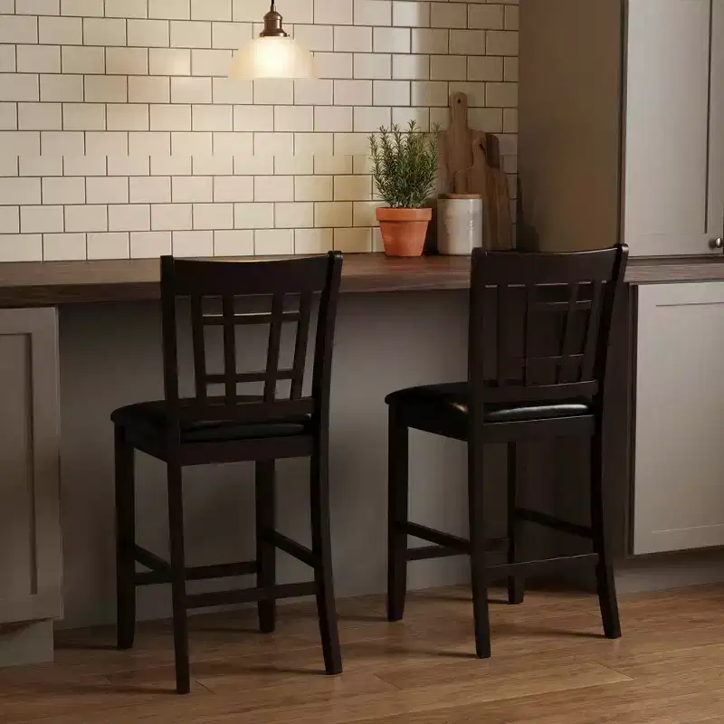 GDFStudio Harrison Classic 25.5 Wood and Faux Leather Upholstered Counter Height Stool with Mission Back