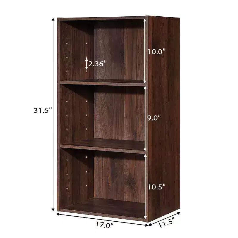 Costway 2 PCS 3 Tier Open Shelf Bookcase Multi-functional Storage Display Cabinet Walnut