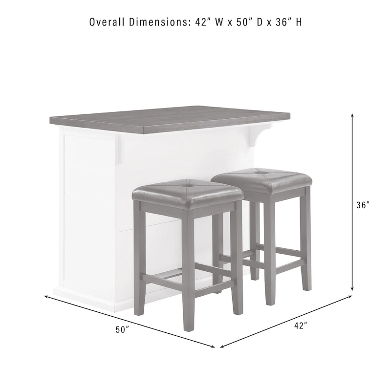 Crosley Bartlett Wood Top Kitchen Island W/Uph Square Stools - 50d x 42w x 36h