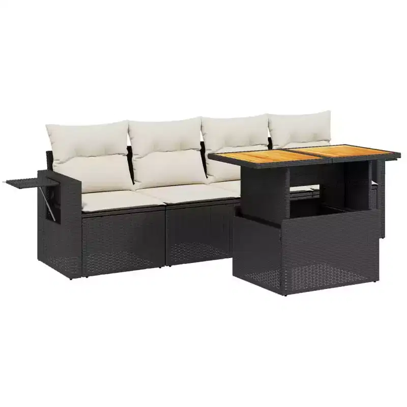 vidaXL Garden Sofa Set Black PE rattan Medium Adjustable Armrests