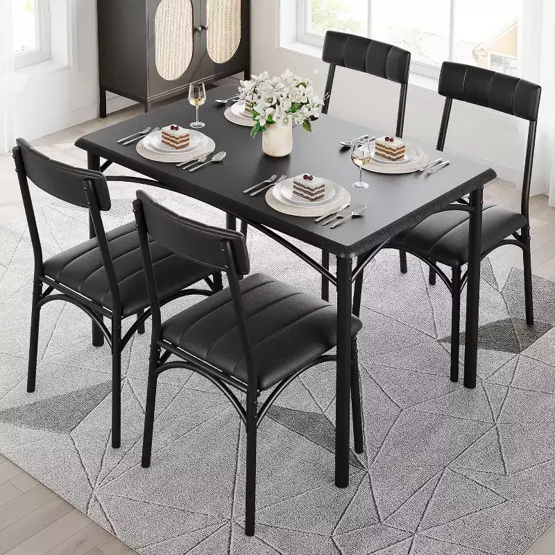 Dining Table Set for 4, Kitchen Table and Chairs, Dining Room Table Set w/4 Upholstered Chairs, Kitchen Table Set for Small Space, Apartment