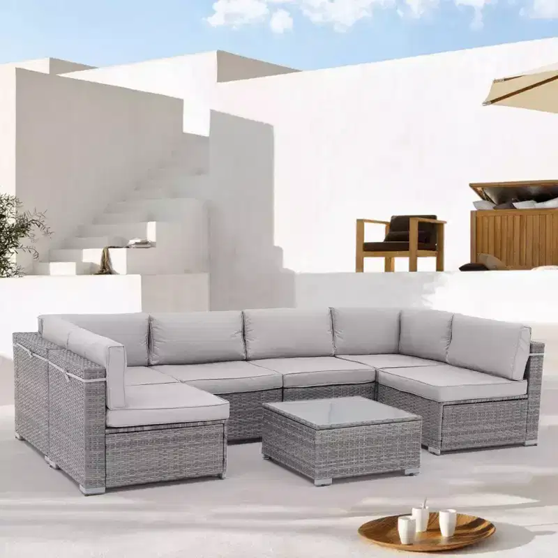 Sunsitt 7pc Rattan Wicker Outdoor Patio Conversation Set Gray