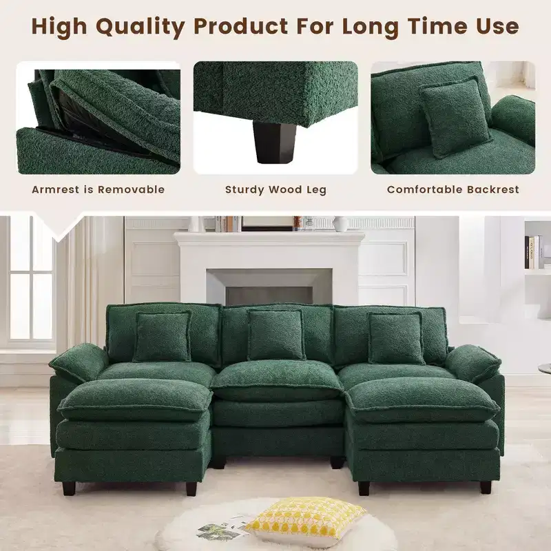 Likepay 105.9 in. Chenille Fabric 5 seat Sectional Sofa with 2 Ottomans