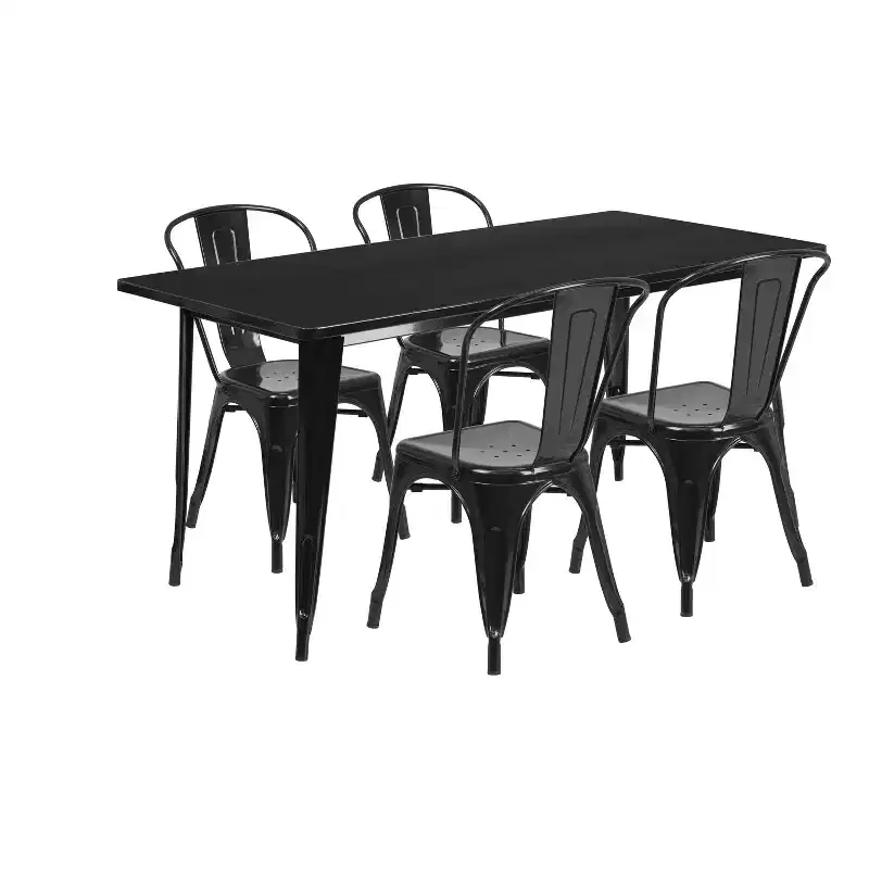 Flash Furniture Commercial Grade 31.5 x 63 Rectangular Metal Indoor-Outdoor Table Set with 4 Stack Chairs