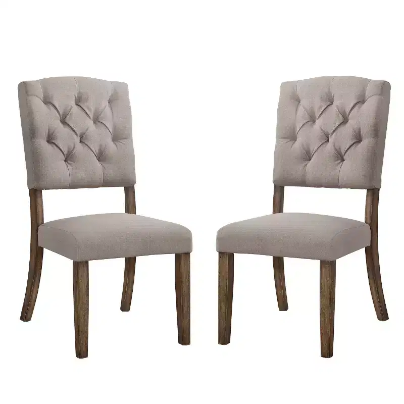 Simple Relax Set of 2 Linen Upholstered Side Chairs in Cream and Weathered Oak