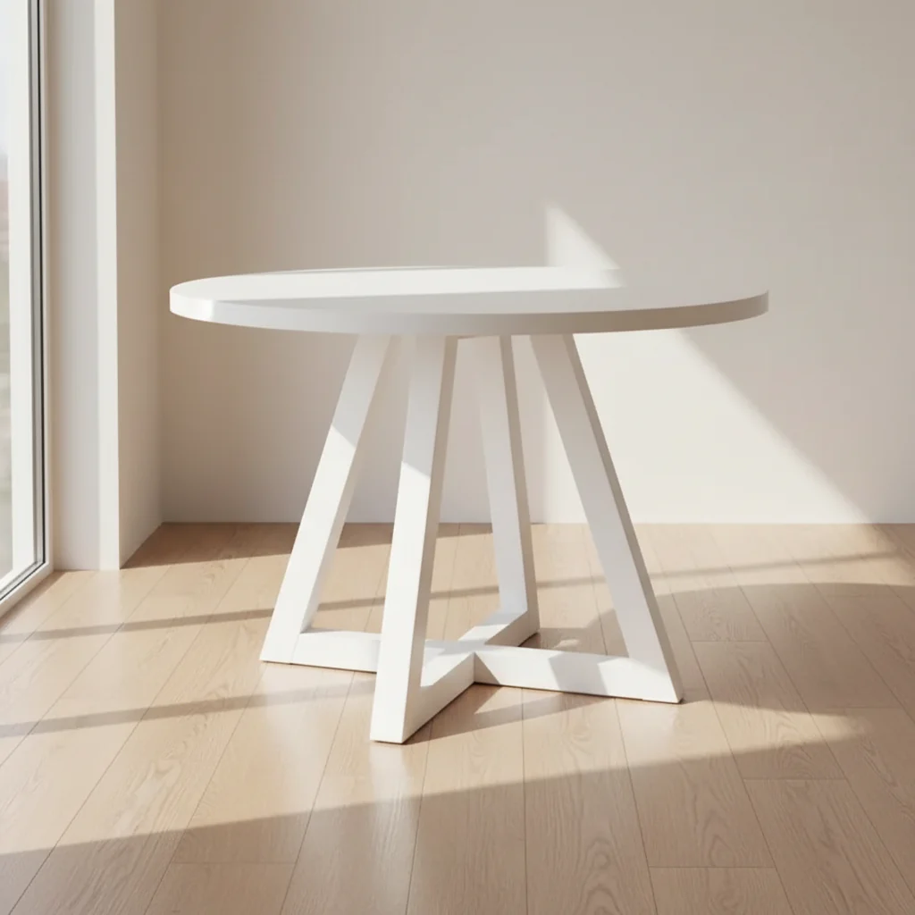 Solid Wood Round Dining Table White: Seats 4, Lacquered Pedestal Base, 44" Width