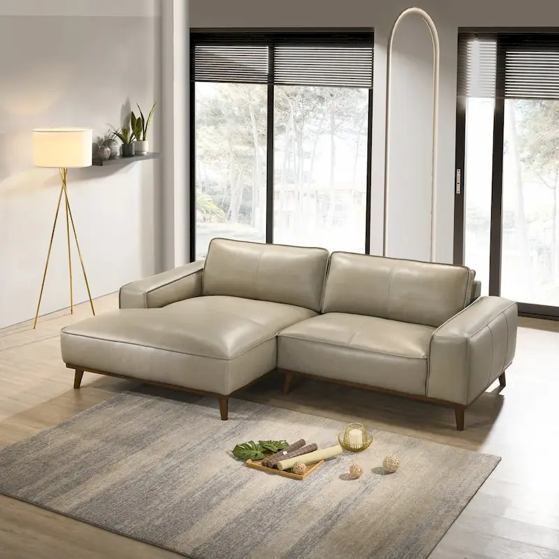 Dayton Mid-Century Modern Genuine Leather Sectional Sofa