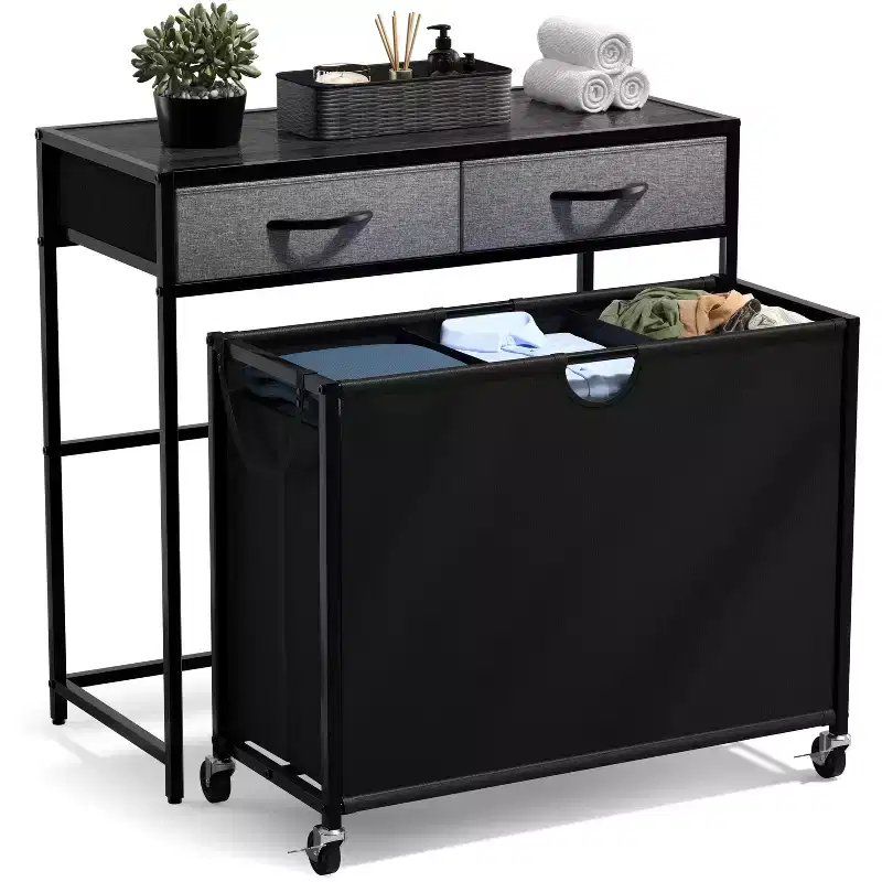 Sorbus Dresser with 3 Section Laundry Hamper and 2 Drawers for Laundry Room Organization