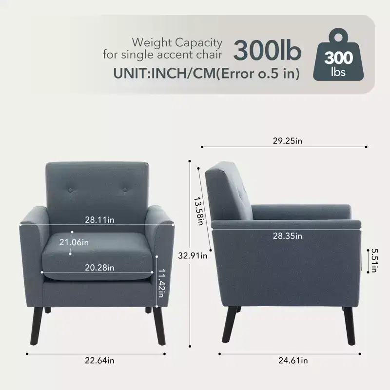 Accent Chair ,Modern Wingback Living Room Chair,Linen Fabric Reading Accent Chairs,Comfy Armchair Single Sofa Chair,High-Resilience Cushion