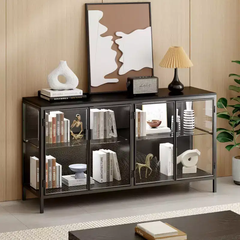 Famapy Black Tempered Glass Display Cabinet Illuminating Your Home with Style and Function