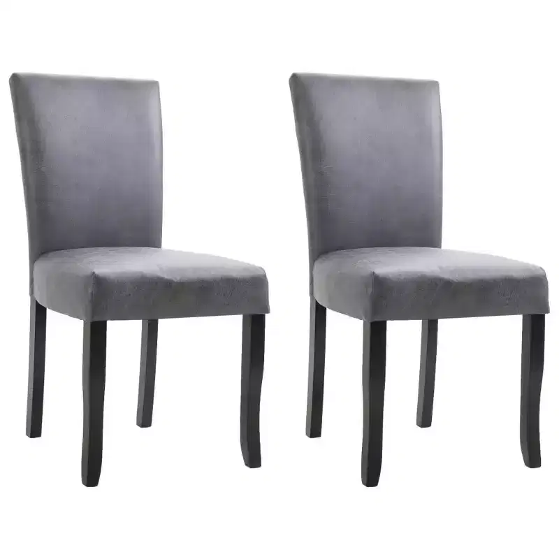 Dining Chair Set of 2, Gray Faux Suede Leather, Solid Wood Frame