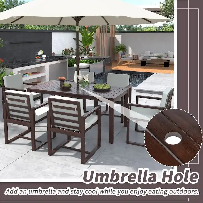 7-Pieces Patio Dining Set with Removable Cushions and 6 Chairs