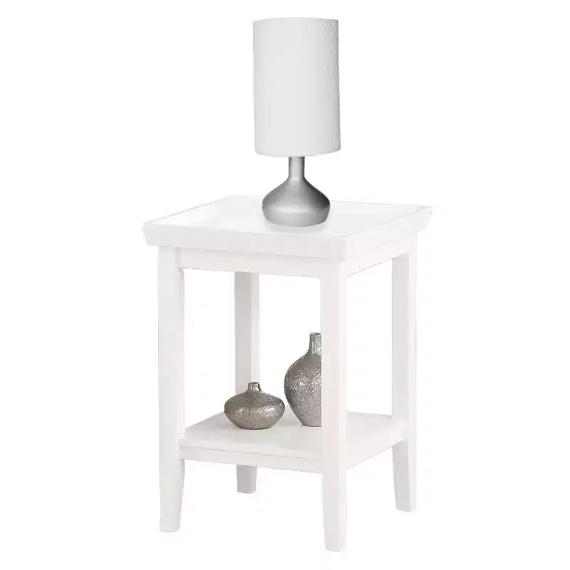 HomeStock Belmont End Table with Raised Edge Tray Top and Lower Shelf, Rubberwood Accent Table for Storage, Display and Organization