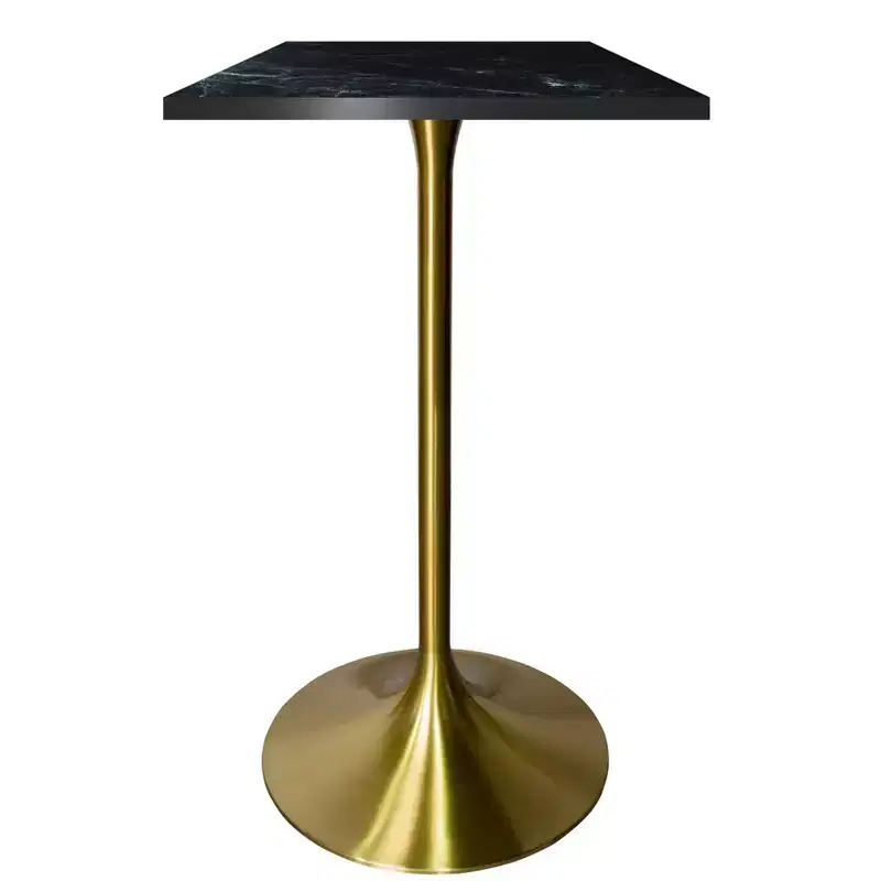 LeisureMod Verve 24 Sqaure Bar Height Dining Table - Modern MDF Top with Brushed Gold Pedestal Base Counter Height Table for Kitchen, Home, and Pub