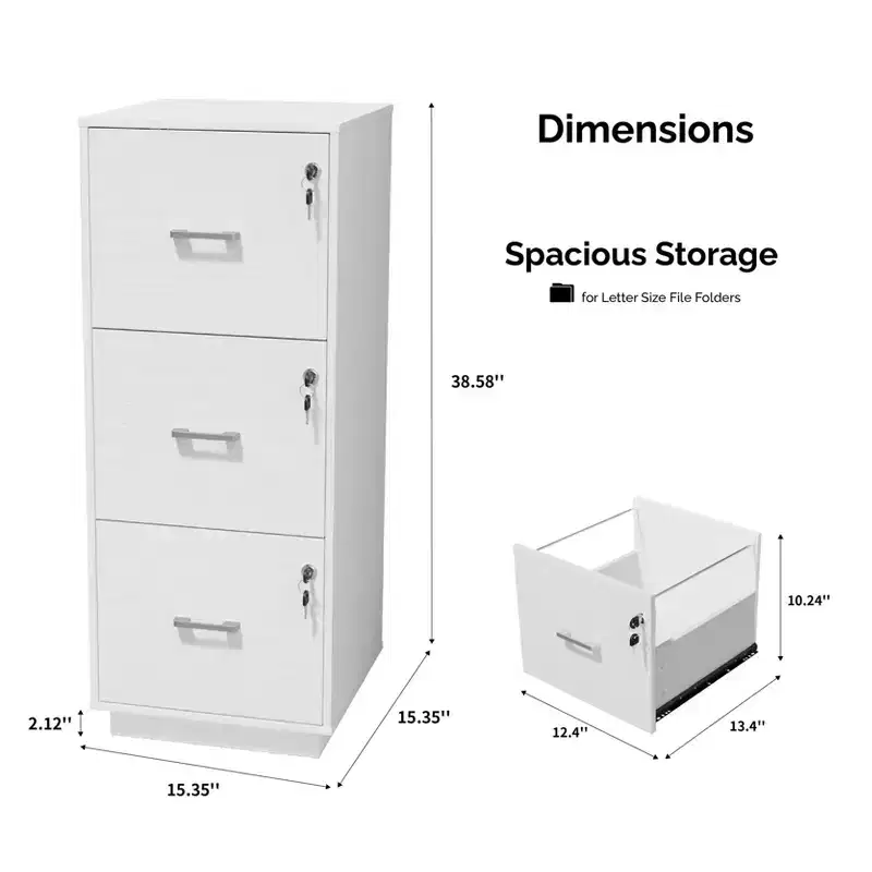 3-Drawer White  Medium-Density Fiberboard 15.35in. W Vertical File Cabinets