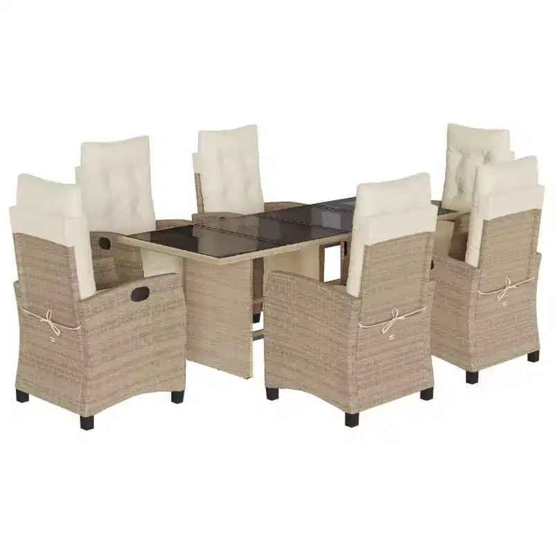 vidaXL Outdoor Dining Set with Cushions - Poly Rattan & Tempered Glass