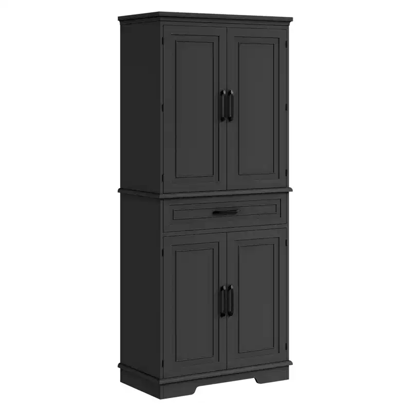 72 Inch Tall Pantry Cabinet, Farmhouse Kitchen Storage Cabinet with Drawer, 4 Adjustable Shelves, 6 Door Shelves, Kitchen Pantry for Dining Room