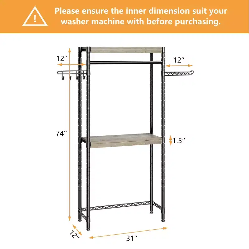 3-Tier Laundry Room Shelf Over Washer & Dryer, Adjustable Height Organizer