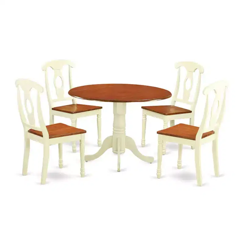HomeStock 5 Piece Dining Room Furniture Set Includes a Round Kitchen Table with Dropleaf and 4 Dining Chairs, 42x42 Inch