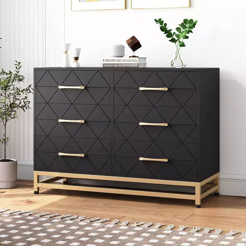 MDF 6-Drawer Dresser with Gold Handles 39.37