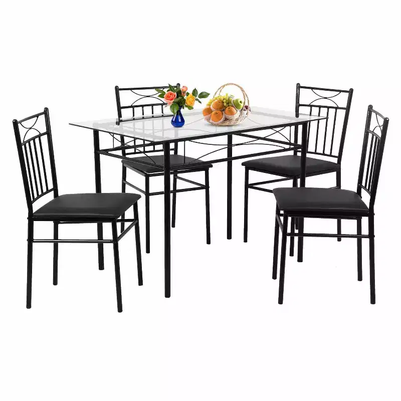 BestMassage 5 Piece Dining Table Set Modern Space-Saving Kitchen Table Set with 4 Chairs and Top Table Perfect for Small Apartments and Kitchens