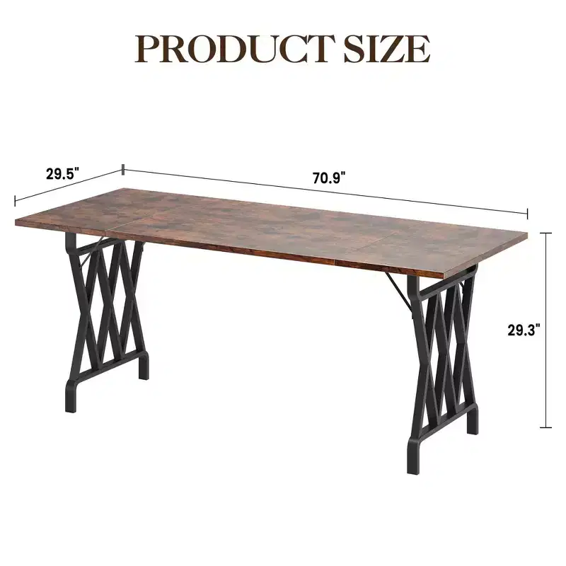 77 Wooden Dining Table for 4-6, Rectangular Kitchen Table with Metal Legs, Farmhouse Dinner Table for Home Dining Room Living Room, No Chairs