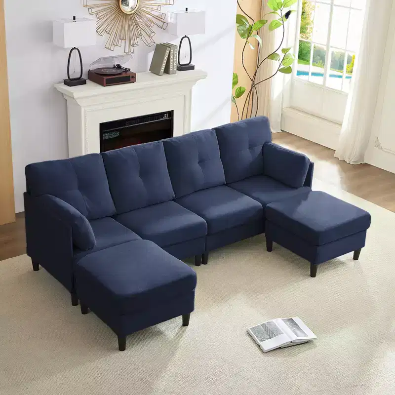 Mjkone Modular Convertible Sectional Sofa Couch, Upholstered Comfy Fabric 4-Seater Sofa with Movable Ottomans