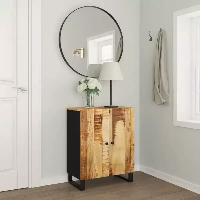 vidaXL Sideboard Black Solid mango wood Medium Doors Sideboard
