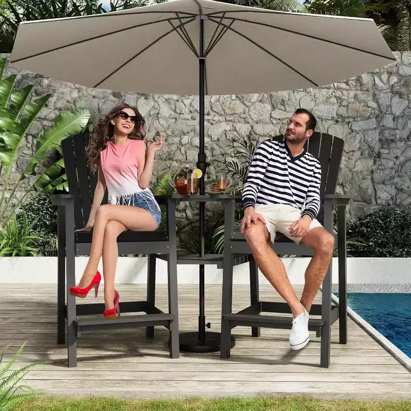 Outdoor Poly Barstools with Connecting Tray, Bar Chairs for Deck, Balcony, Backyard, Patio Bar Stool Chair with High Back Weather Resistant Set of 2
