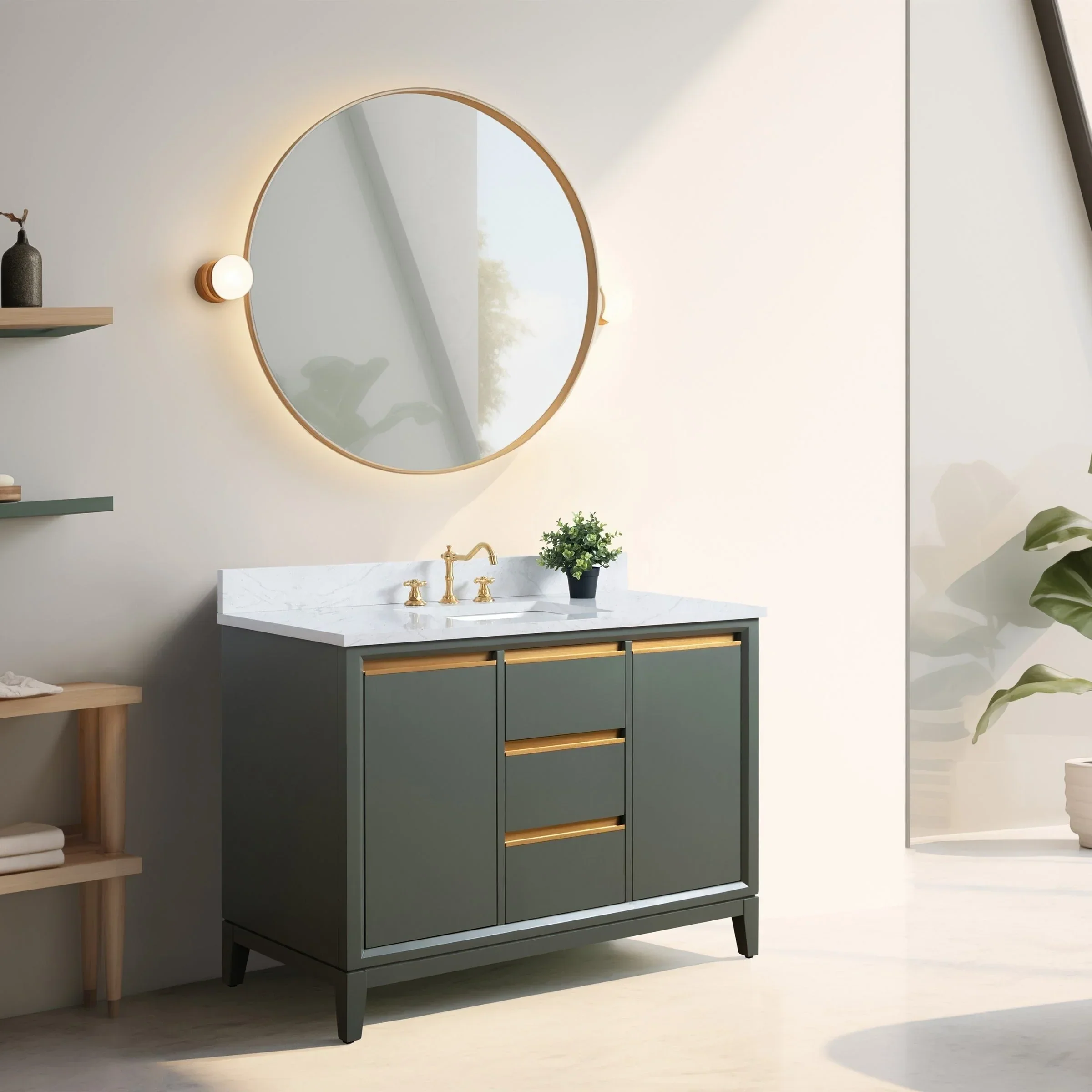 Vanity Art Bathroom Vanity with Ceramic Sink and Engineered Marble Top