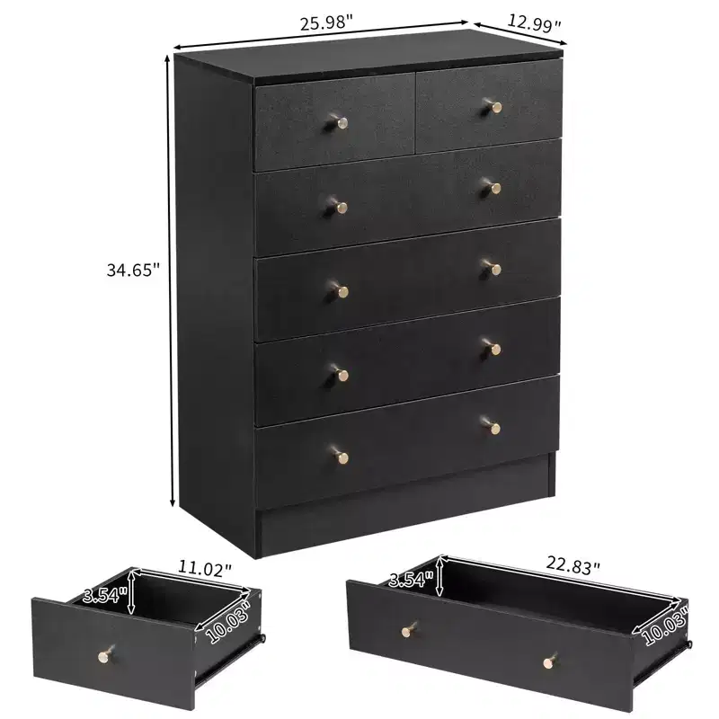 Karl Home 6-Drawer Black Particle Board 25.98in. W Chest of Drawer