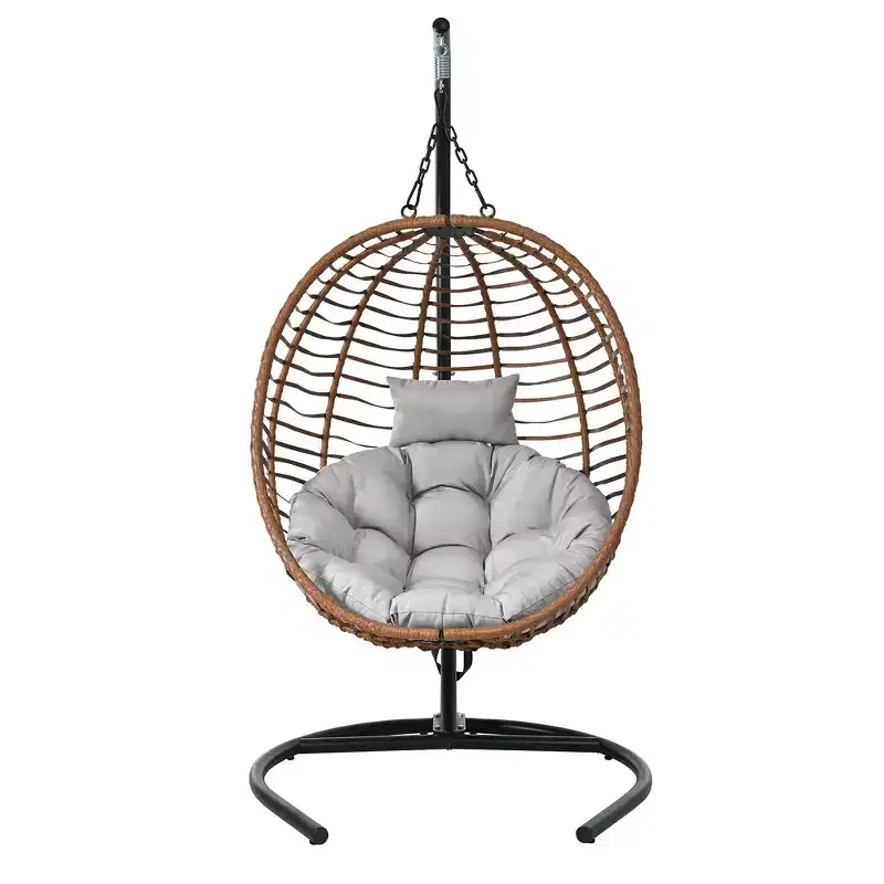 Whisen Single Person Folding Egg Chair with Stand, Hammock Swing Chair with Adjustable Anti-Slip Feet