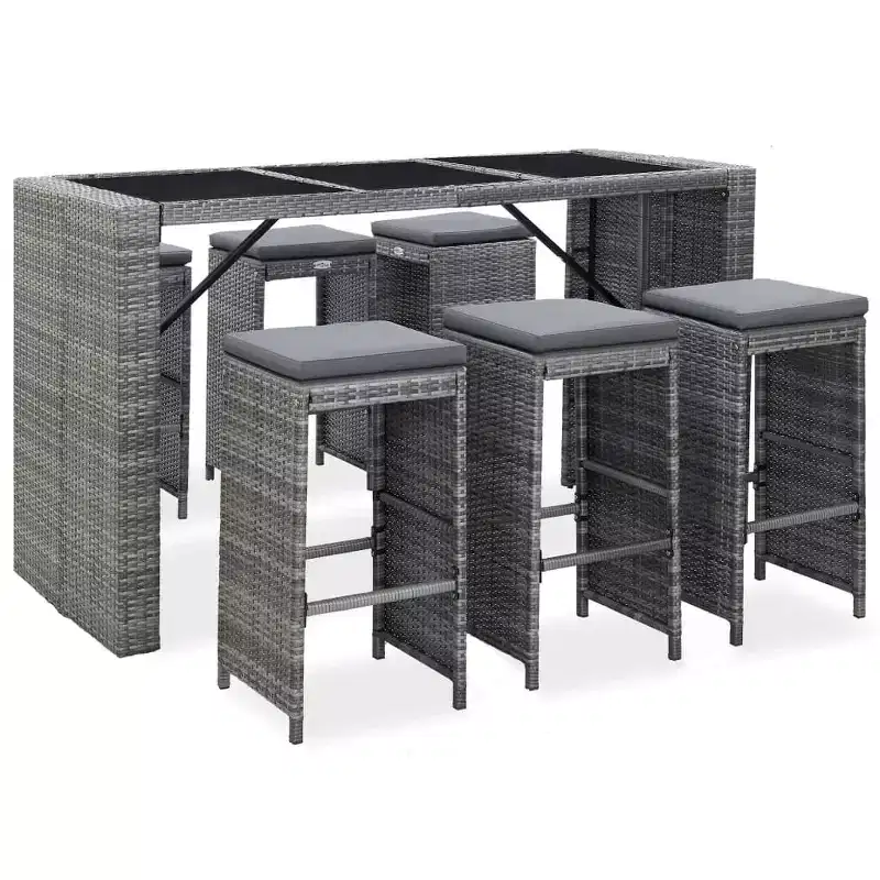 vidaXL Patio Bar Set Pub Table and Chairs Outdoor Garden 7 Piece Poly Rattan