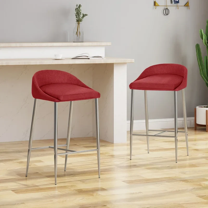 Bandini Modern Upholstered Counter Stools with Chrome Legs (Set of 2) by Christopher Knight Home