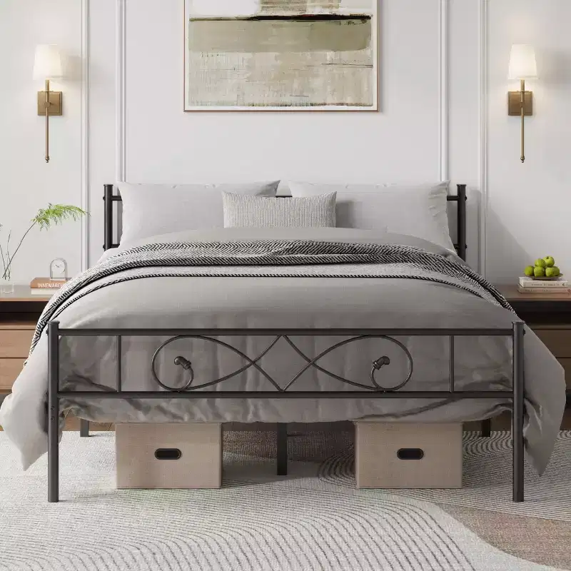 Black Metal Platform Bed Frame with Fist Design - Full / Queen / King, 1-Person