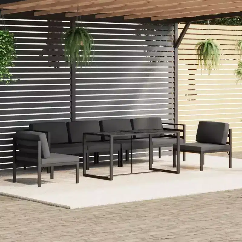 vidaXL Garden Lounge Set Anthracite Aluminum, 100% polyester 7 Piece Set