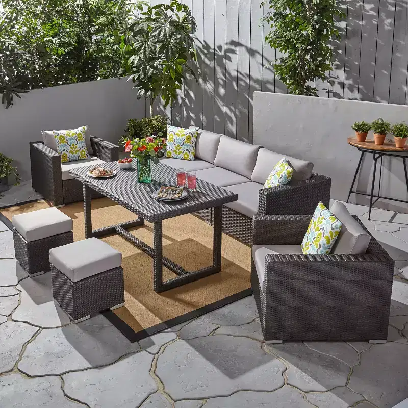 Christopher Knight Home Santa Rosa Outdoor Wicker and Aluminum 8 Piece Sofa Dining Set