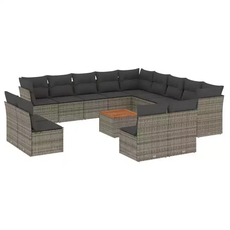 vidaXL Patio Sofa Set with Cushions Outdoor Furniture 14 Piece Poly Rattan