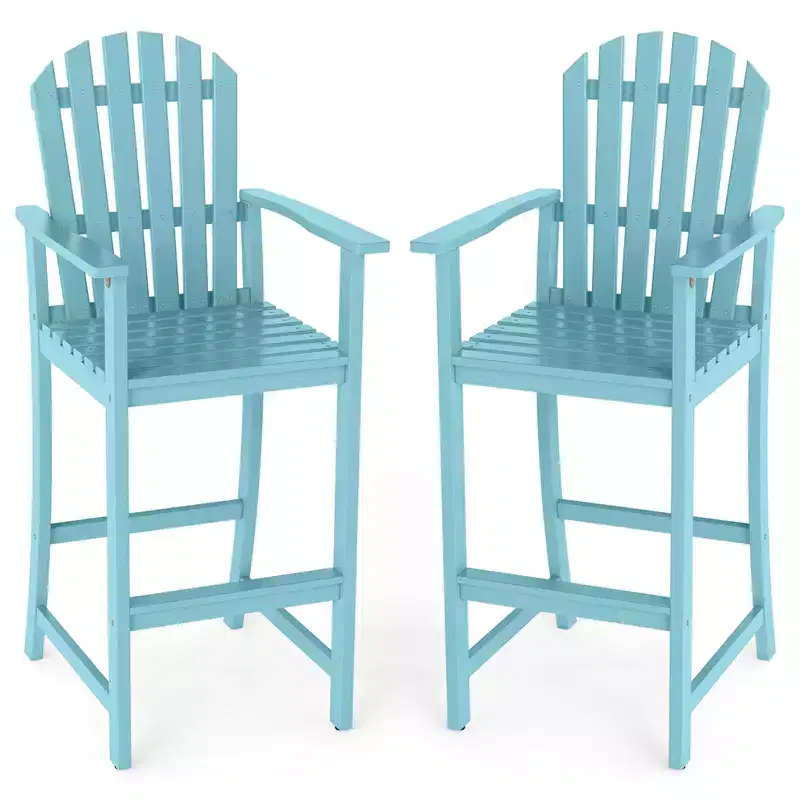 Gymax 2PCS Tall Adirondack Chair w/Back Armrests & Footrest for Balcony Porch Deck