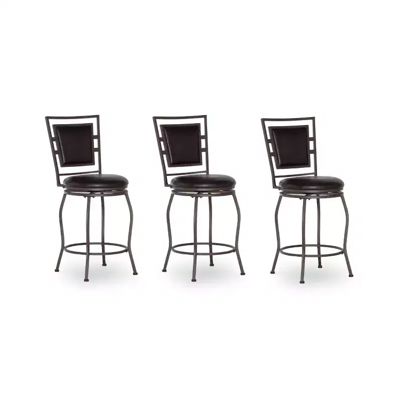 Linon 3pc Teagan Adjustable Stool Set Dark Brown: Upholstered, Powder-Coated, Kitchen Island Seating