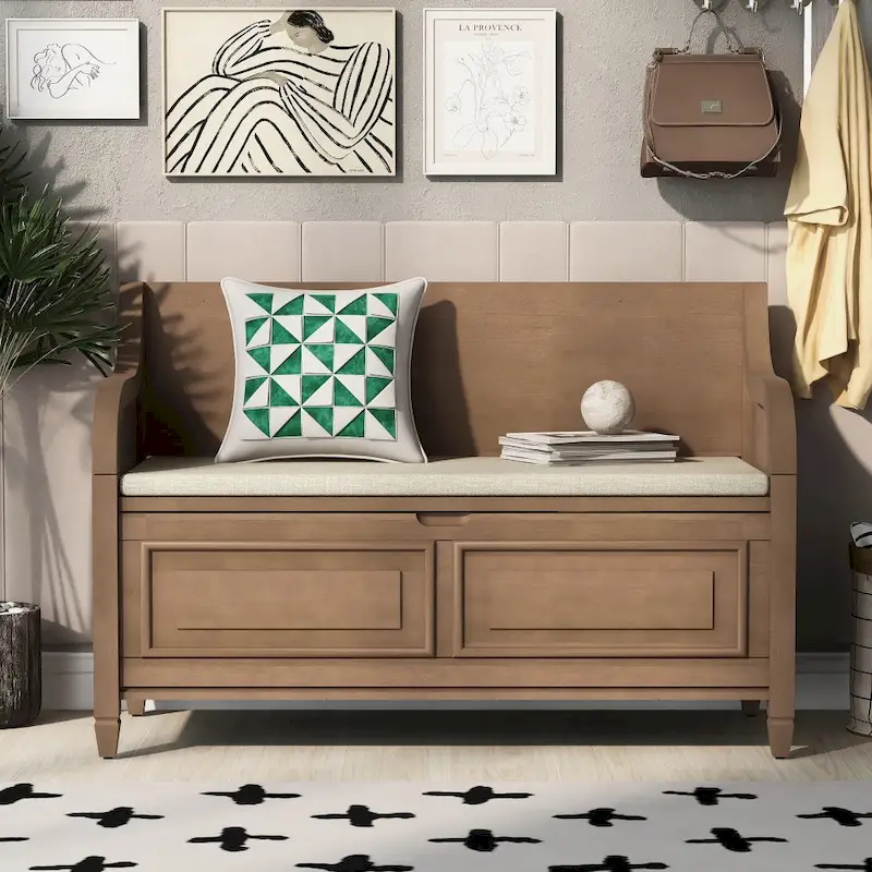 42 Rustic Style Solid wood Entryway Multifunctional Storage Bench