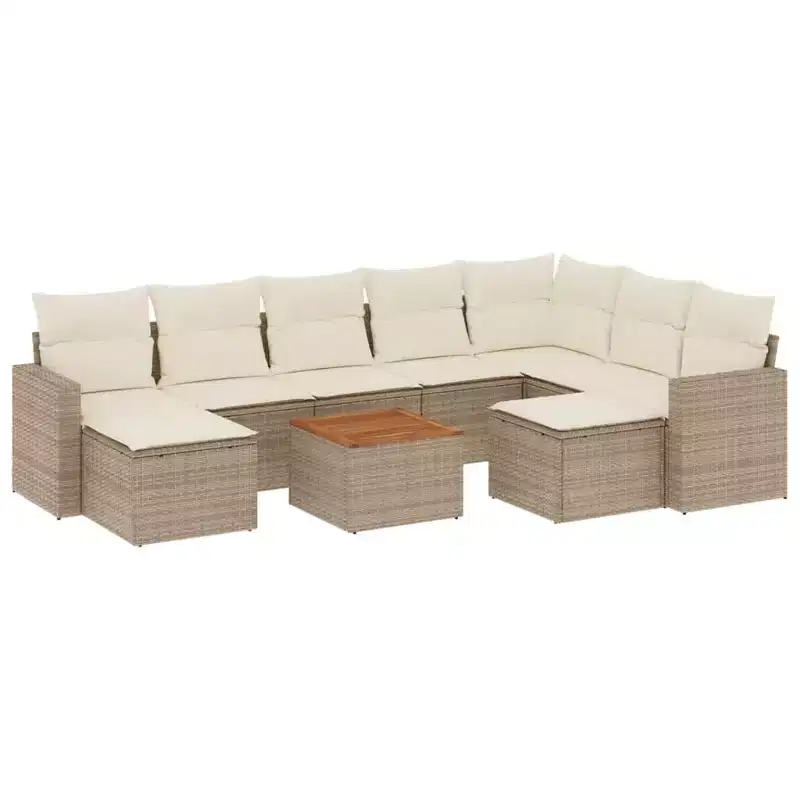 vidaXL Patio Sofa Set with Cushions Outdoor Furniture 10 Piece Poly Rattan - Beige and Cream