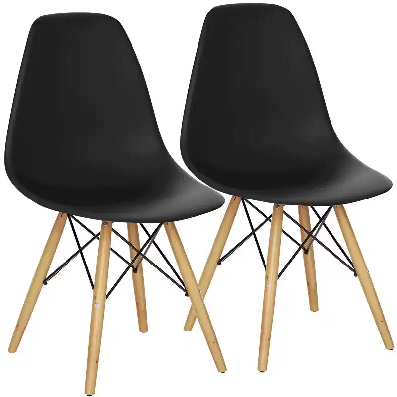 Costway 2-Piece Dining Chairs Modern Style Plastic DSW Chair Black/White/Blue
