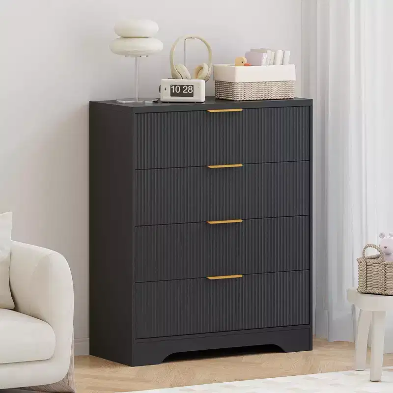 4 Drawer Dresser for Bedroom, 31.5W Wooden Chest of Drawers with Gold Handle, Storage Dresser Organizer, Closet Dresser for Bedroom Hallway