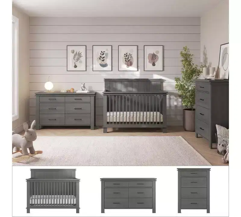 Child Craft Denman Crib, Dresser and Chest Nursery Set, 3-Piece, Includes 4-in-1 Convertible Crib, Dresser and Chest