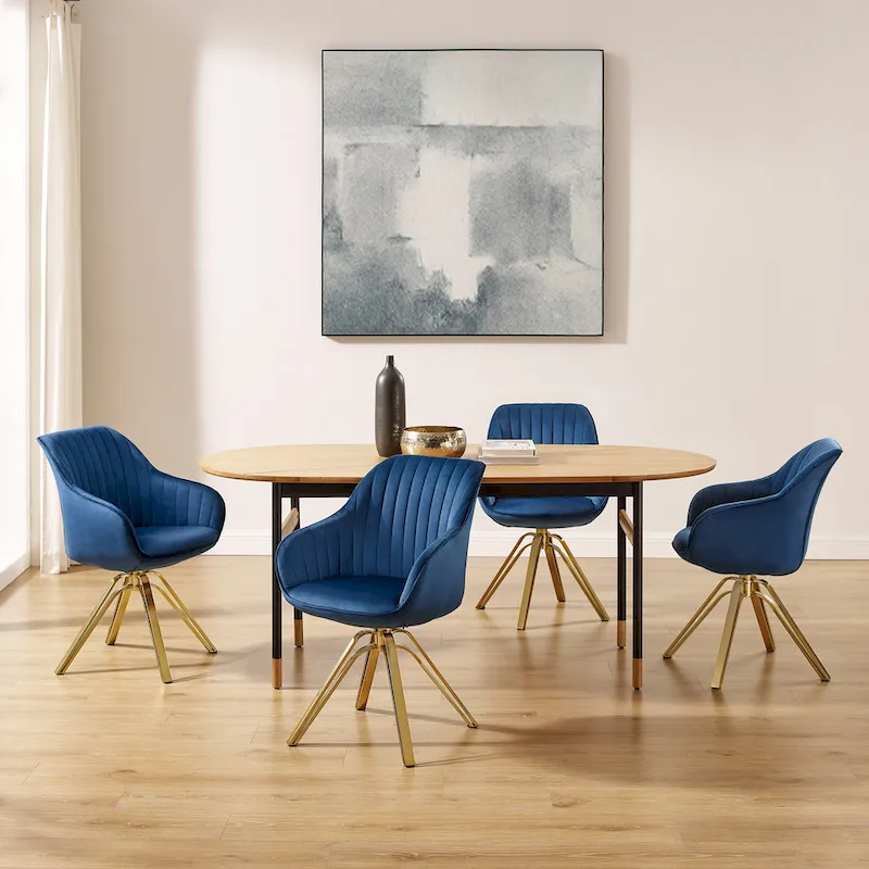 Art Leon Set of 2 Velvet Swivel Dining Chair with Golden Legs