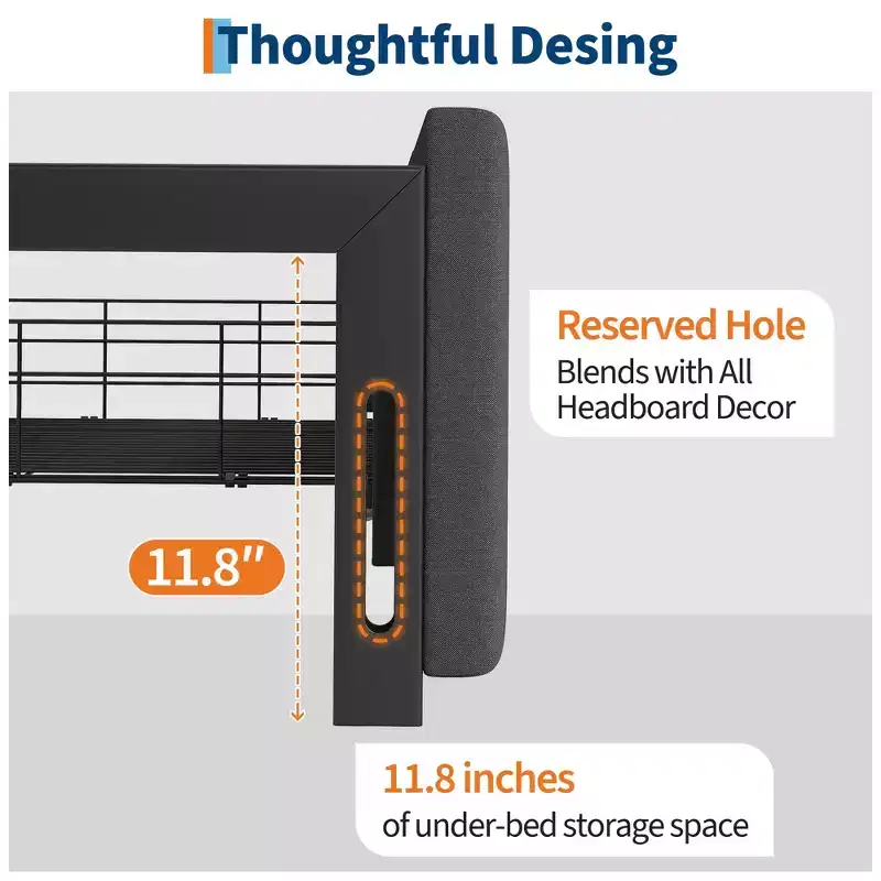 1 Wood Board + Linen Soft Pack Bed Frame with No Headboard and 3 Drawers, Wood Bed Frame