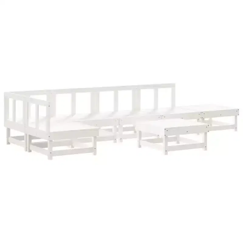 vidaXL Patio Lounge Set - 7 Piece White Solid Pine Wood Outdoor Furniture - Modular Design - Perfect for Gardens, Patios, and Terraces