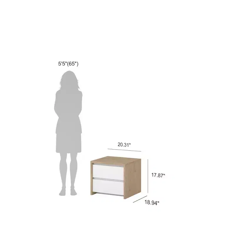 2-Drawer Nightstand, Jackson Hickory/White High Gloss & White, Single