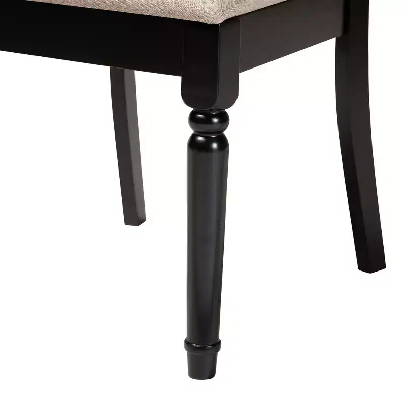 5-Piece Round Dining Set 4 Upholstered Chairs Rubberwood Cut-Out Back Foam Padded Seats